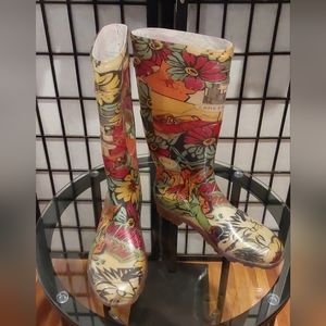 G & G Made In Italy Capelli Comic Flower Pattern Retro Fun RainBoots Womens Sz 8